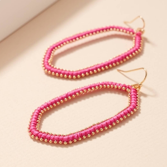 New! Raffia Oval Dangle Earrings - Picture 2 of 2